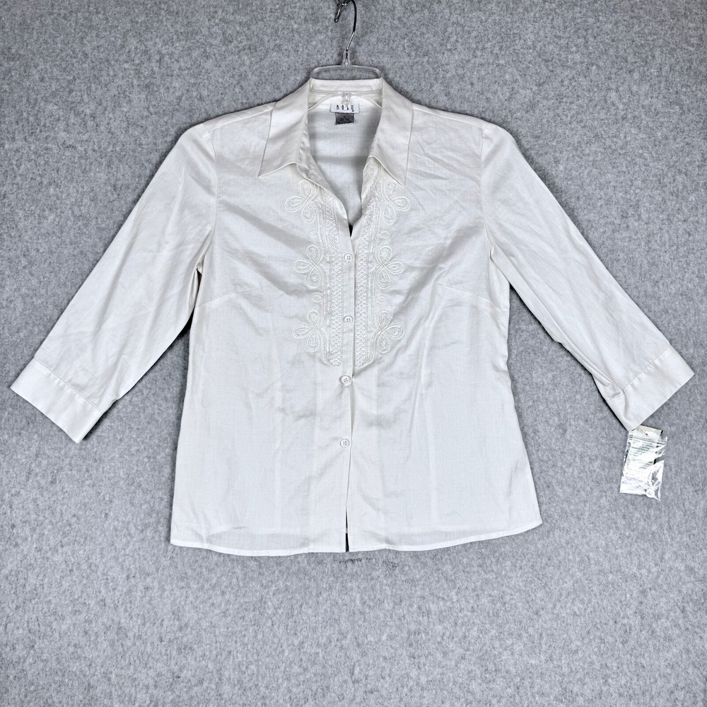 Vtg NOS NEW Betu Button 3/4 Sleeve Blouse Silk Linen Beaded Tailored Off White 6